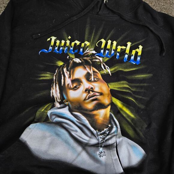 Vtg Y2k JUICE WRLD Airbrush Portrait Graphic Hip Hop Rap Hooded Sweatshirt XL - Picture 3 of 6